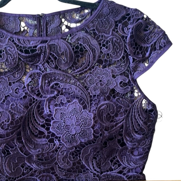 Adrianna Papell Lilac Lace Cap Sleeve Lined Belted Dress Size 8 NWT - Picture 7 of 13